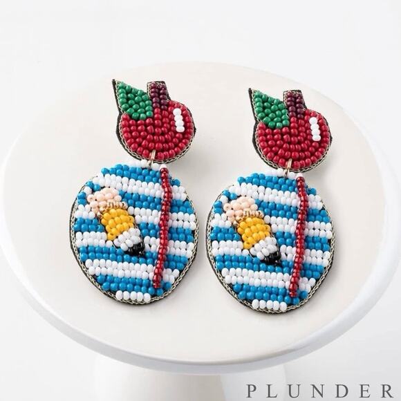 New Plunder “Apple Of My Eye” Seed Bead Earrings (2.5”) - Picture 1 of 4